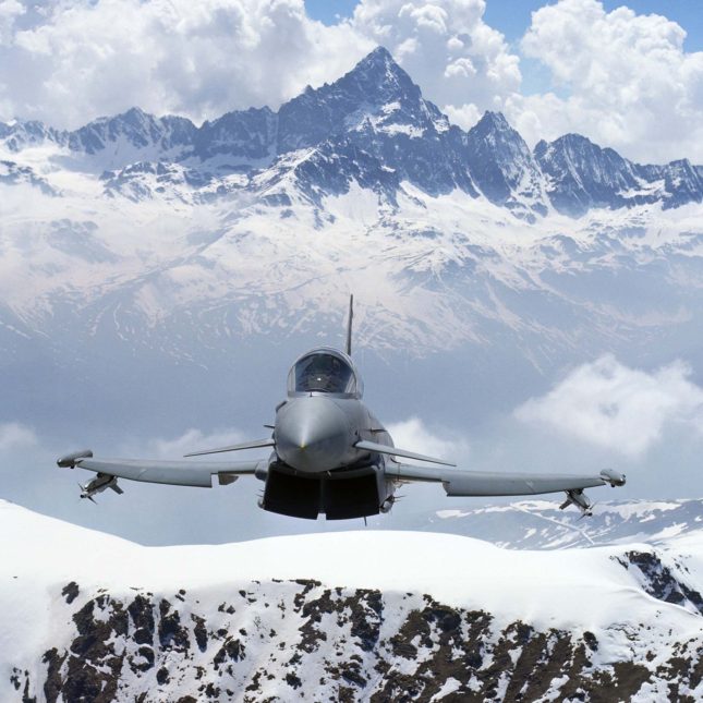 Italian Eurofighter over the Alps in Italy