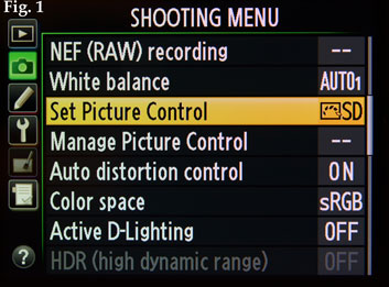 Fig. 1: 'Set Picture Control' and below it 'Manage Picture Control' can be found in the shooting menu.